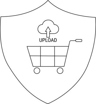 un proteger muestra un nube con un subir flecha encima un compras carro vector
