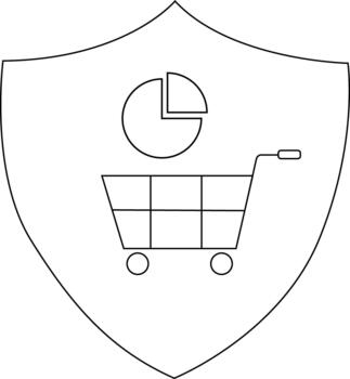 A shield holds a shopping cart pie chart ecommerce security vector