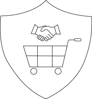 Shieldframed image features a handshake over a shopping cart outline symbolizing trust in commerce vector