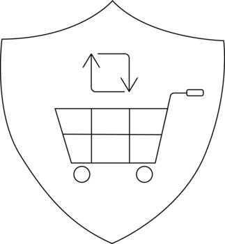 un blindado compras carro con un serpenteado flecha en un blanco antecedentes vector