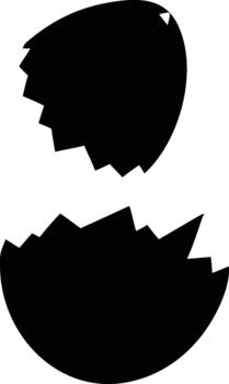 A simple black silhouette depicting a broken eggshell with jagged edges shown high quality vector
