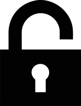 A black padlock icon is shown in an open unlocked and secure state. vector