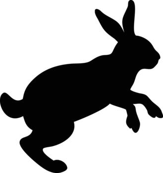 A simple black silhouette of a rabbit in a leaping motion is vector