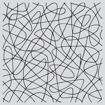 Abstract black and white chaotic scribbled lines creating a dense tangled and intricate pattern on a light gray background vector