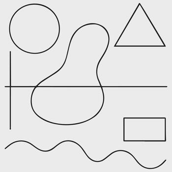 Abstract geometric shapes including a circle triangle rectangle wavy line and amoeba like form on a plain background vector