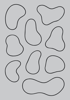 Collection of irregular organic blob shapes with dark outlines on a muted gray background for design elements vector