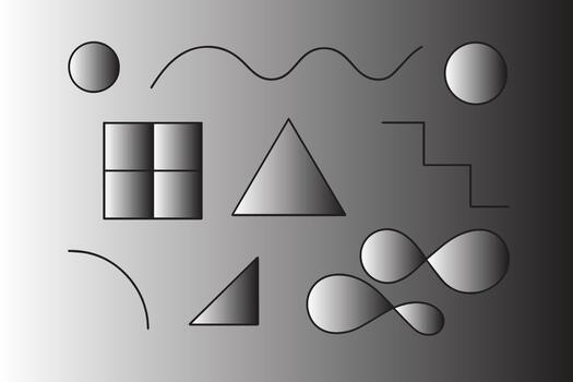colección de geométrico formas y resumen formas prestados con gradientes en un sutil gris antecedentes vector
