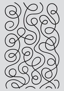 Abstract black swirling lines and loops create a chaotic yet harmonious pattern on a light gray background vector