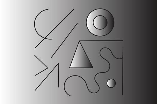 Abstract geometric composition featuring a variety of simple shapes and lines on a gradient background vector