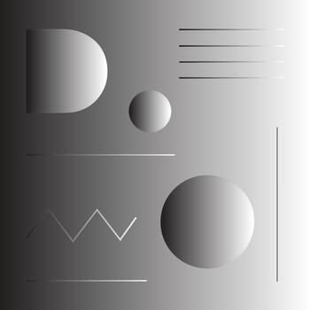Abstract geometric composition featuring circles lines and a zigzag pattern on a grayscale gradient background vector