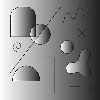 Abstract geometric shapes and lines with gradient shading on a grayscale background vector