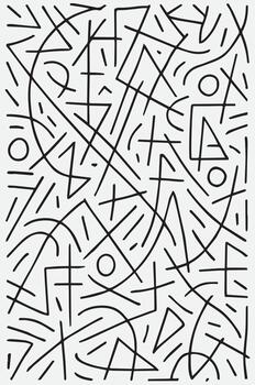 resumen negro y blanco geométrico modelo con aleatorio líneas círculos y triangulos vector