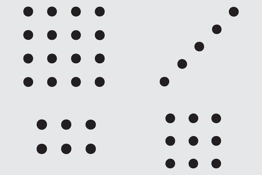 Abstract arrangement of black dots in geometric patterns on a light gray background showcasing rows and diagonal formations vector