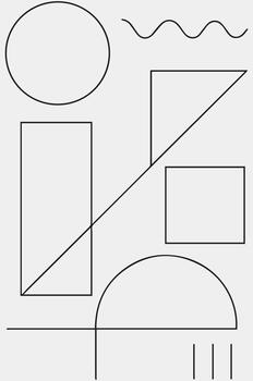 Abstract geometric composition featuring overlapping shapes and lines in a minimalist monochrome palette vector