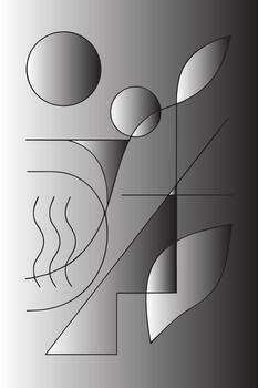 Abstract geometric composition featuring gradients and organic shapes in monochromatic tones vector