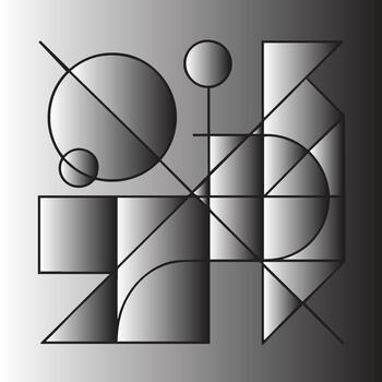 Abstract geometric composition featuring circles squares triangles and gradients on a monochromatic background vector