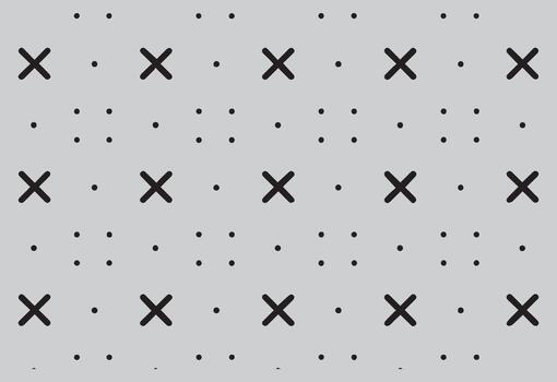 A simple geometric pattern featuring alternating black crosses and small dots on a light gray background vector