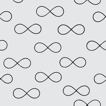 A repeating pattern of hand drawn infinity symbols scattered across a light gray background vector
