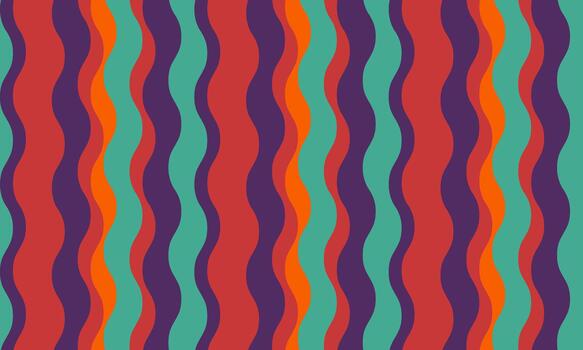 Vibrant wavy stripes in teal, red, and purple create a retroinspired pattern perfect for backgrounds, textiles, or website designs. vector