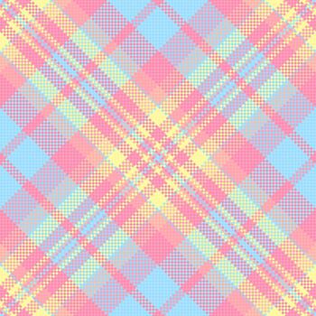 Carnival plaid pattern, worn textile check fabric. Fall seamless tartan background texture in red and cyan colors. vector