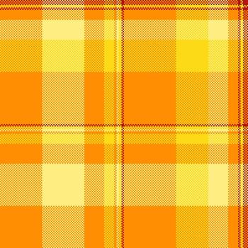 Warm pixelated plaid pattern. Retro textile design with orange and yellow hues. Use for backgrounds, fabric textures, or abstract pixel art projects. vector