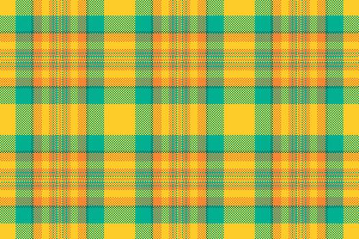 Seamless plaid pattern with vibrant yellow, green and turquoise hues. Versatile for backgrounds, textiles, or adding a touch of rustic charm to your designs. vector