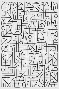Intricate abstract black and white line art featuring a complex maze like pattern of geometric shapes and organic curves vector