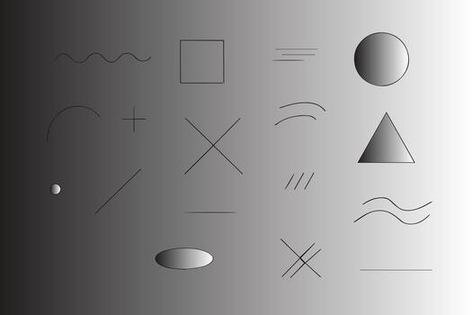 Collection of minimalist geometric shapes and abstract symbols on a gradient background vector