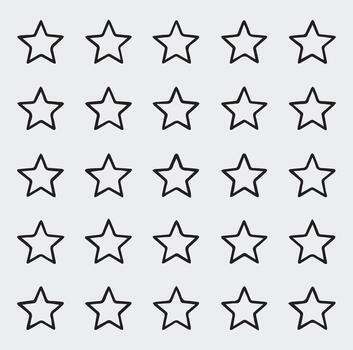 A grid of hand drawn star shapes in a simple outline style on a light gray background vector