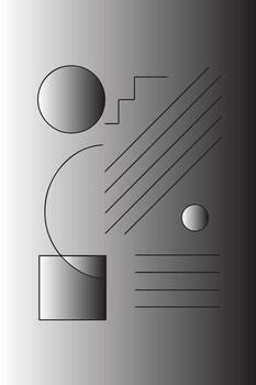 Abstract geometric composition featuring a gradient background with various shapes and lines vector