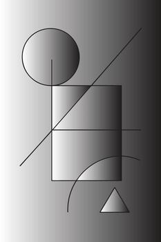 Abstract geometric composition featuring a cylinder oval triangle and arcs with a gradient background vector