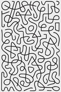 Intricate abstract black and white maze pattern with complex intertwining lines and geometric shapes vector