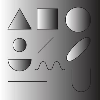 colección de geométrico formas y resumen formas prestados en escala de grises con sutil sombreado y Destacar vector