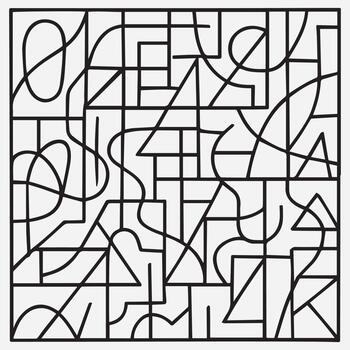 Intricate abstract geometric maze with black lines on a white background creating a complex visual puzzle vector