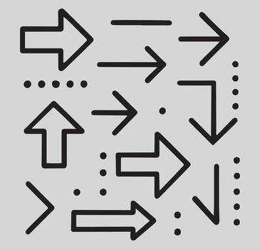 Collection of diverse arrow icons representing direction movement and navigation on a simple gray background vector