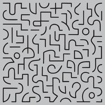 Abstract geometric pattern featuring interconnected black lines and shapes on a light gray background vector