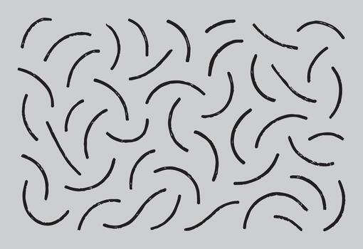 Abstract minimalist pattern of scattered black curved lines on a light gray background creating a dynamic visual texture vector