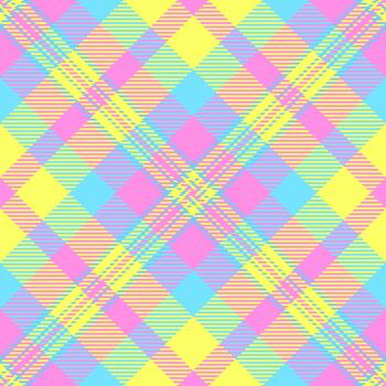 Apparel textile plaid texture, display check background pattern. Tissue seamless tartan fabric in cyan and laser lemon colors. vector