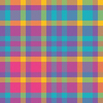 Beautiful tartan texture , 50s textile check plaid. Loft seamless pattern background fabric in violet and cyan colors. vector