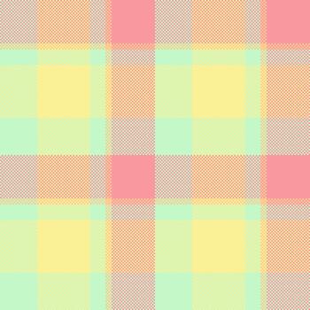 Pastel plaid pattern. Soft, cheerful background texture in pink, yellow, orange, and green. Ideal for textiles, crafts, or design projects needing a light, playful touch. vector
