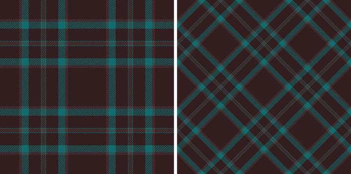 Elegant seamless pattern set featuring traditional plaid designs with rich brown and vibrant turquoise. Ideal for textiles, backgrounds, or adding a classic touch to creative projects. vector