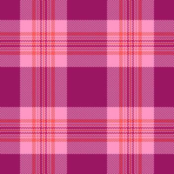 Vibrant seamless pattern. Pixelated pink crimson tartan design with geometric check. Great for backgrounds, textiles, or retro graphic projects. vector