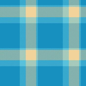 Pixelated plaid pattern in blue, beige, and aqua. Evokes warmth and comfort, ideal for backgrounds, apparel, design projects. Versatile, eyecatching texture vector