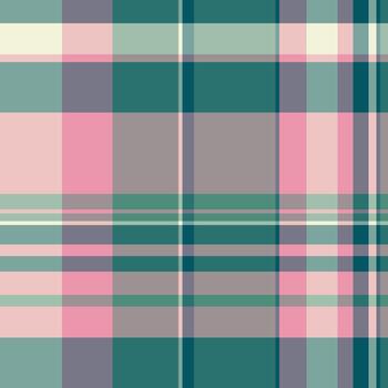 Thin check texture plaid, mixed textile seamless background. Quiet fabric tartan pattern in pastel and teal colors. vector