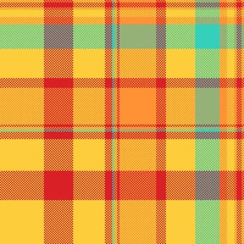 Vibrant pixelated plaid pattern with warm colors. Retro style, perfect for backgrounds, textiles or digital art. Evokes vintage vibes and cozy textures. Versatile design. vector