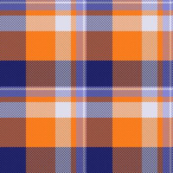 vibrante pixelado tartán modelo en azul, naranja, y lavanda. retro textil diseño o resumen antecedentes. versátil para web, imprimir, o Moda proyectos vector