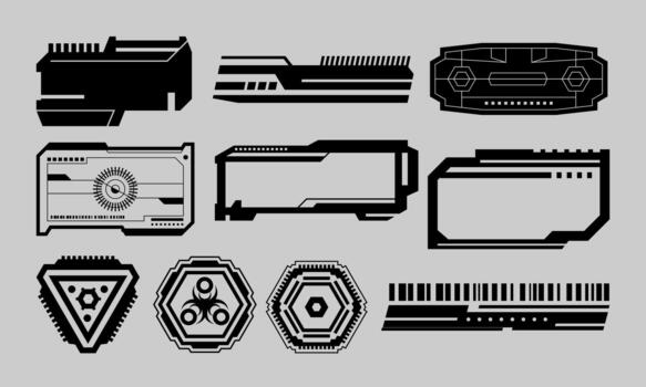 Black Cyberpunk UI Elements Futuristic HUD Frames Data Bars and Geometric Tech Overlays vector