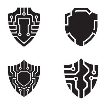 cibernético proteger con circuitería patrones y digital cuadrícula elementos silueta vector