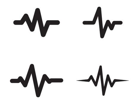 Digital pulse line icon set featuring abstract geometric shapes and flowing data streams silhouette vector