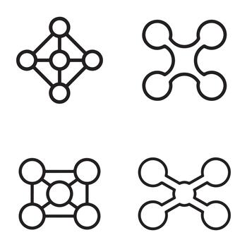 Set of abstract collaboration nodes and connection symbols in a clean outline silhouette style vector